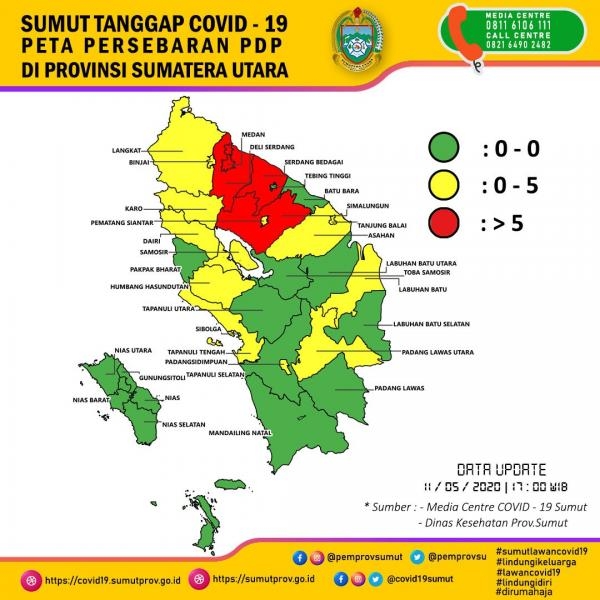 Peta Persebaran PDP di Provinsi Sumatera Utara 11 Mei 2020